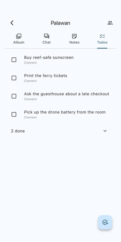 A shared todo list with items ticked off